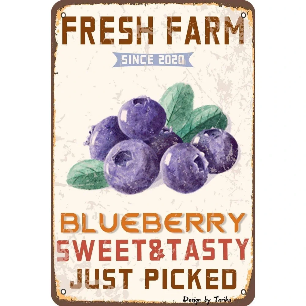 Tarika Fresh Farm Blueberry Vintage Metal Tin Sign 8x12 Rustic Kitchen Decor